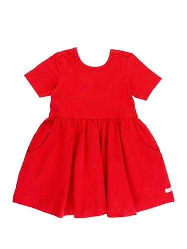 RuffleButts® Baby/Toddler Girls Short Sleeve Knit Twirl Dress - Red, 7