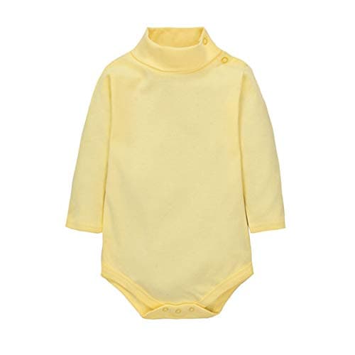 CuteOn Baby Boys Girls Solid Color Basic Turtleneck Cotton Bodysuit Jumpsuit Light Yellow 18 Months