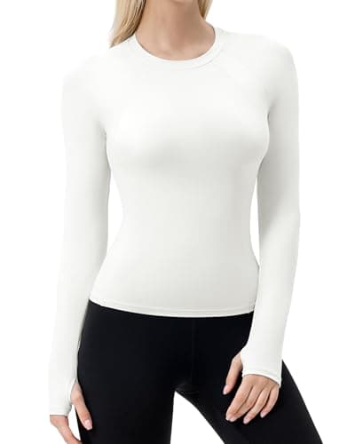SPVISE White Women's Long Sleeve Workout Shirts UPF 50+ Sun Protection Compression Tops Dry-Fit Athletic T-Shirt Gym Running