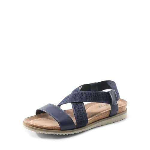 DREAM PAIRS Women's Comfortable Low Wedge Sandals, Open Toe Slip On Strappy Flat Sandals Light-weight Summer Shoes
