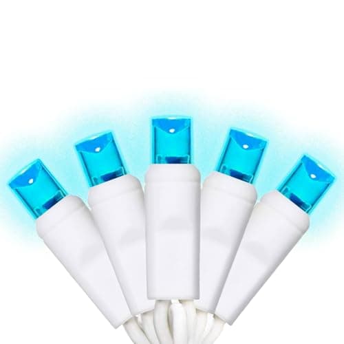 Blunem 50 Counts Aqua LED Christmas Lights - 25ft Christmas Tree Lights Commercial Grade Outdoor Waterproof, White Wire Aqua Indoor Mini Plug in, 5mm Wide Angle Indoor for Xmas, UL Certified