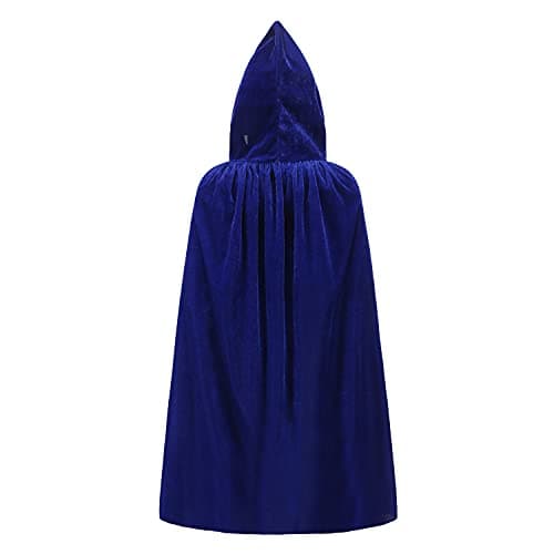KNELOR Kids Hooded Velvet Cloak Robe Halloween Cosutme Cape Fancy Cosplay Costumes 3 to 16 Years (M/age 5-7, Blue)