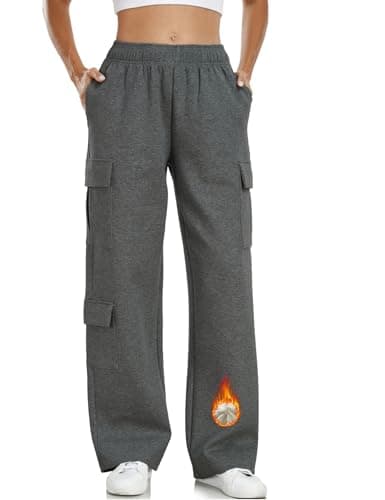 Inno Womens Baby Polar Fleece Lined Sweatpants Warm Wide Leg Cargo Pants
