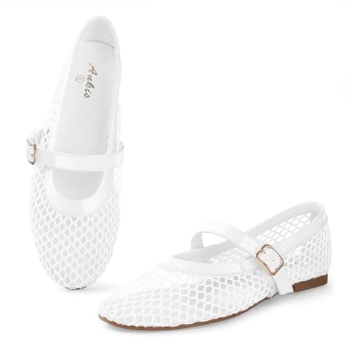 Ankis Mesh Ballet Flats for Women, Mary Jane Mesh Flats Fishnet Sandals