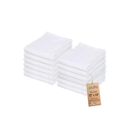 Dish Cloths Cotton| Kitchen Wash Cloth | Shop Towels Absorbent and Lint Free Flour Sack| Dishcloths for Kitchen Washing Dishes| Thick Absorbent Quick Dry Dish Rags | 12 Pack 13"x13" Natural