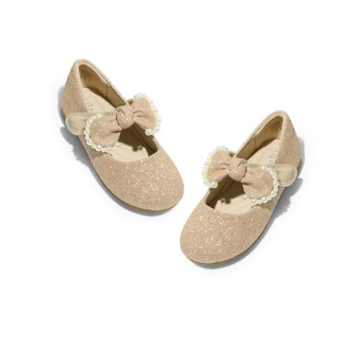 DREAM PAIRS Toddler Flower Girl Dress Shoes Little Girls Mary Janes Ballet Flats Ballerina Shoes Wedding Party,Size 5 Toddler,Gold/Glitter,SDFL229K