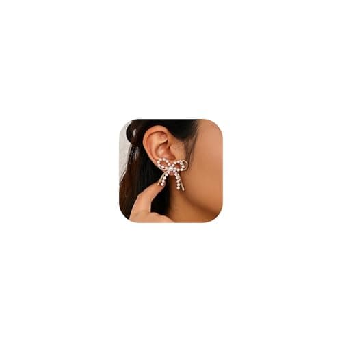 Bow Earrings for Women Trendy Stuff Cute Bow Pearl Drop Dangle Earrings Bowknot Stud Wedding Party Daily Jewelry Accessory Gifts