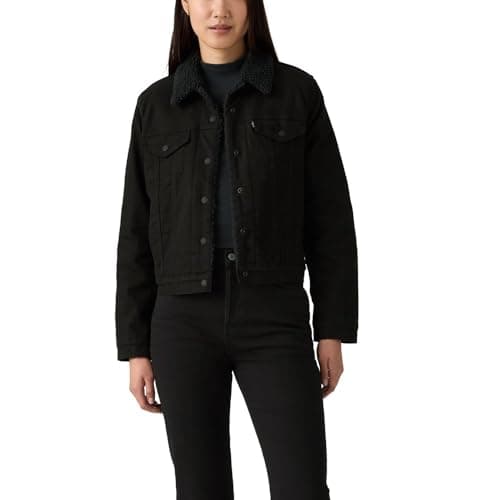 Levi's Women's Original Sherpa Trucker Jackets (Standard and Plus), Black and Black, X-Small