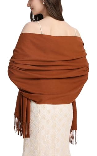 RHQKK Pashmina Shawl and Wraps for Evening Dresses Resemble Cashmere Scarf for Women Wedding Bridesmaid Winter Scarves Warm ShawlsCaramel