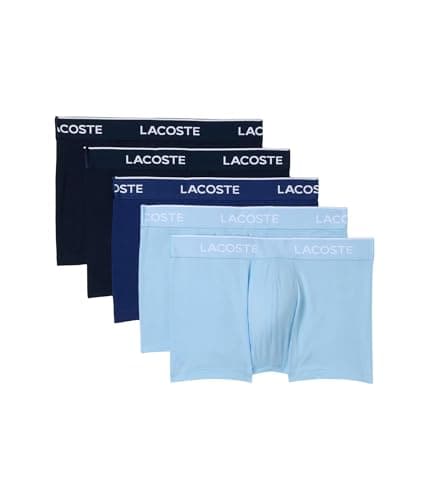 Lacoste Men's Cotton Stretch Essentials Trunks, 5-pack (Amazon Exclusives), Overview/Overview/Methylene/Navy Blue/Navy Blue, X-Large