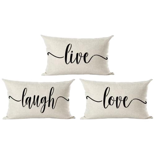 Ramirar Set of 3 Black Word Art Live Laugh Love Gift for Friends Family Lover Decorative Lumbar Throw Pillow Cover Case Home Living Room Bed Sofa Car Cotton Linen Rectangular 12 x 20 Inches