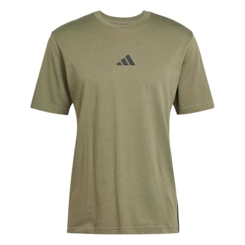 adidas Men's Essentials 3-Stripes Sportswear T-Shirt, Olive Strata/Black, XX-Small