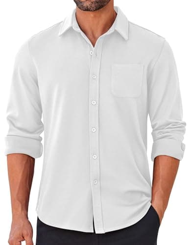 COOFANDY Men's Long Sleeve Button Down Shirts Wrinkle Free Dress Shirts No Tuck Shirts White