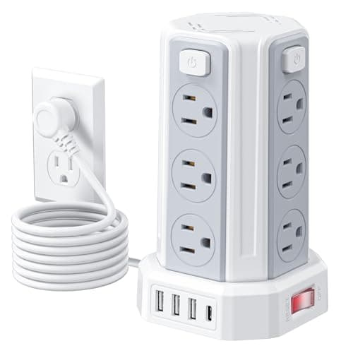 Power Strip Surge Protector, 6.5 Ft Extension Cord with 12 AC Multiple Outlets 4 USB (1 USB C), SMALLRT Power Tower Desktop Charging Station
