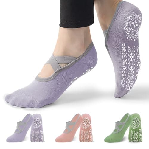 RainFlowwer 3/6 Pairs Pilates Socks for Women,Grip Yoga Socks Non Slip for US Sizes 6.5-10 (3Pairs/X1)