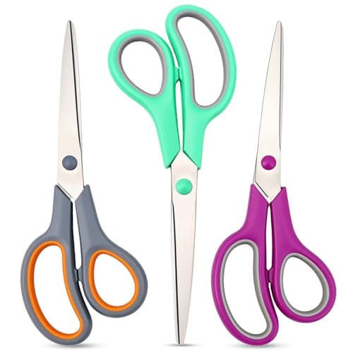 Scissors 8.5 Inch scissors all purpose for Office, Home, Sewing,and Crafts,Soft Comfort-Grip Right/Left Hand 3-Pack, Multicolor