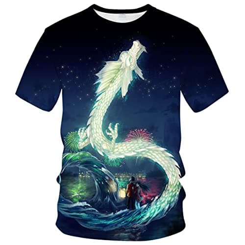 LAOLIUSN Men's Dragon T Shirt Summer Short Sleeve Tees Tops Animal Theme Shirt Anime Graphic Shirt,Green,M