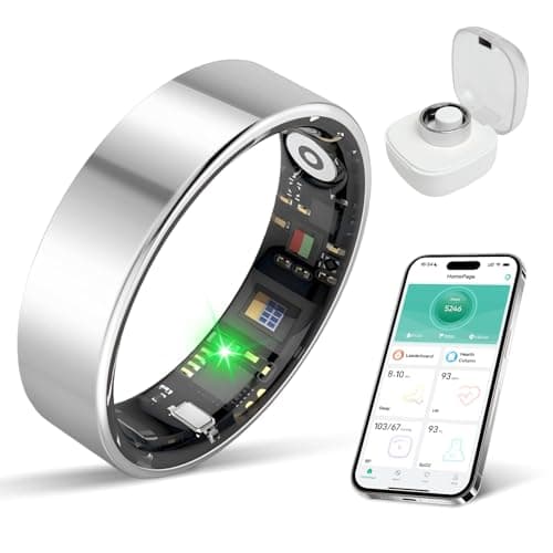 BIEMHA IP68 Waterproof Smart Ring - Fitness & Health Tracker with Sleep/Exercise Monitoring, Unisex for Women Men, iOS & Android Compatible, Long Lasting Battery Life, No Subscription (Silver, 7)