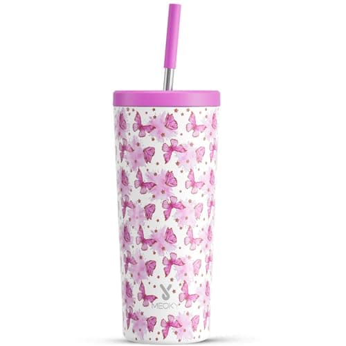Meoky 24 oz Insulated Tumbler with Lid and Straw, Stainless Steel Vacuum Insulated Tumbler, Keeps Cold for 24 Hours, 100% Leak Proof, Fits in Car Cup Holder (Dreamy)