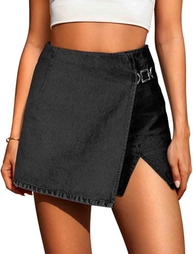 Eddoyee Western Y2K Denim Skort for Women Stretchy High Waisted Mini Skirt Trendy Country Skirts(Black, Small)