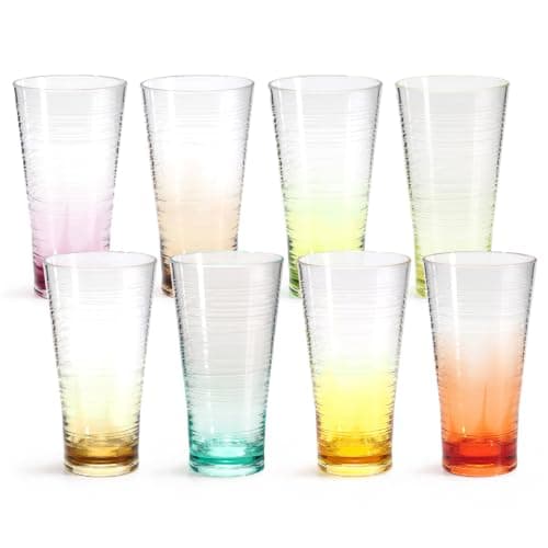 WowProLiv 8-Piece Ombre Plastic Tumblers Set - 20 oz Large Acrylic Drinking Glasses, Reusable Shatterproof Water Cups, BPA-Free & Dishwasher Safe, Perfect for Party, Pool & Everyday Use