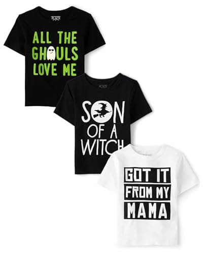 The Children's Place,Baby Boys,and Toddler All Holidays Short Sleeve Graphic T-Shirts,Multipacks,Ghouls/Got it Mama/Son of Witch 3-Pack,5 Years