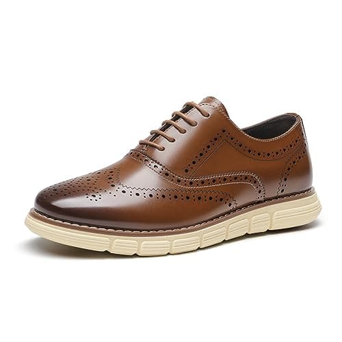 Bruno Marc Men's Crossflex Dress Sneakers Wingtip Derby Casual Oxford Formal Shoes,Size 8.5W,Brown,GRANDWING