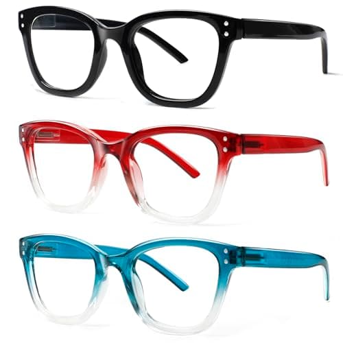 JOSCHOO Reading Glasses 3 Pack Blue Light Blocking Readers Spring Hinge Glasses for Reading for Men and Women (3 Mix Clour-3, 1.25, x)