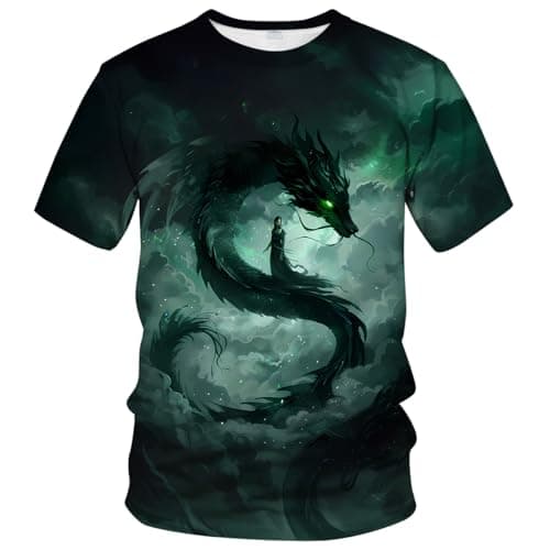 LAOLIUSN Traditional Chinese Dragon T-Shirt Funny Anime Graphic Tee Shirt,Turquoise,L