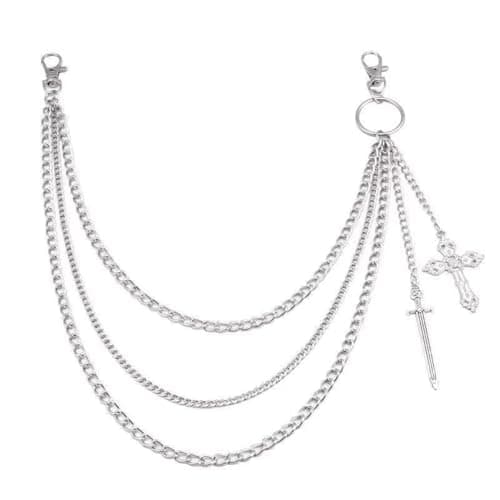 Wallet Chain, Jean Chains for Suitable for both men and women, Silver Cross Sword Design Metal Waist Chain, Stylish Accessory for Jeans and Pants, Adjustable Length with Secure Clip, Unique Fashion Statement for Daily Wear