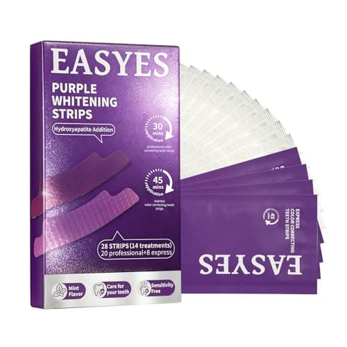 EASYES Purple Teeth Whitening Strips, Color Correcting Teeth Whitening Kit, Peroxide-Free with Hydroxyapatite, Enamel Safe Whitening Strips for Sensitive Teeth, Fast Tooth Stain Removal, 28 Strips