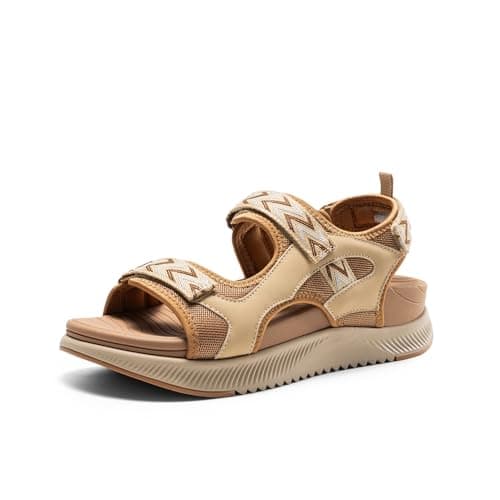 DREAM PAIRS Women's Walking Sandals Arch Support Orthopedic Recovery Hiking Sandals Thick Athletic Cushion Adjustable Strap for Plantar Fasciitis,Size 7,Khaki,DWUMST2509