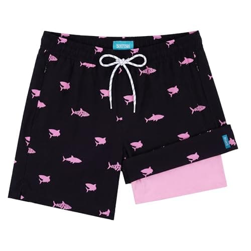 Sixfish Mens Swim Trunks with Compression Liner 5 Inch,2-in-1 Bathing Suit