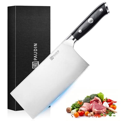 PAUDIN Cleaver Knife 7 Inch, Razor Sharp Chinese Chef Knife Dishwasher Safe, German High Carbon Steel Vegetable Cleaver with G10 Handle, Meat Slicing Slicer, Daily Meal Prep for Home and Restaurant