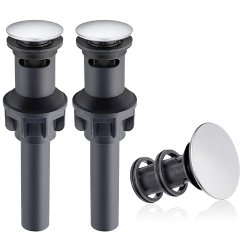 Hibbent 2 Pack Universal Bathroom Sink Drain Stopper, Pop Up Drain Strainer with Overflow, Push and Seal Sink Plug with Basket for Lavatory Vanity Vessel, Anti-Clogging Strainer, Chrome