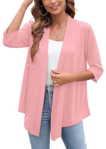 Heymoments Cardigan for Women D Pink X-Large Draped Open-Front 3/4 Sleeve Lightweight Casual Soft Drape Summer Fall Kimonos Cardigans