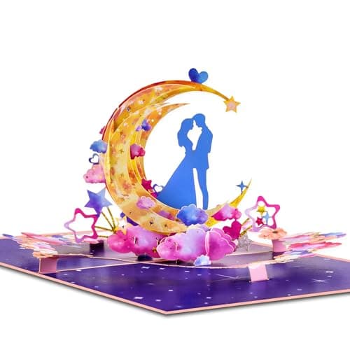 GREETING ART Pop Up Anniversary Cards,Moon with Couple Wedding Cards for Wife, Husband, Her, Him, Girlfriend, Ideal Gift for Birthday, Wedding, Valentines, Mothers Day