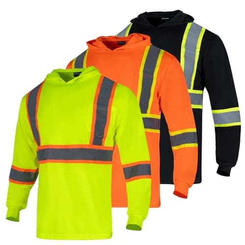 Drizomo High Visibility Safety Shirts for Men with Hood Reflective Long Sleeve ASIN Class 3 Hi Vis Construction Work T Shirt