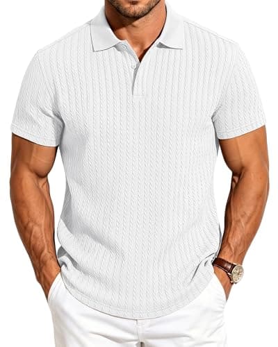 TRFIC Mens Polo Shirts Casual Summer Knit Textured Button Short Sleeve Shirt Lightweight Vacation Stretchy Golf Tops