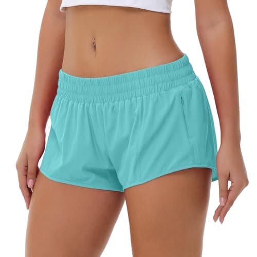 Aurefin Lightweight Athletic Shorts for Women, Quick Dry Running Shorts with Zip Pocket and Liner Womens Gym Workout Shorts Wild Mint L
