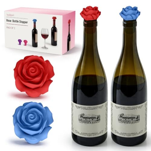 2‑Pack Silicone Wine Stoppers, Rose Shaped Bottle Stoppers
