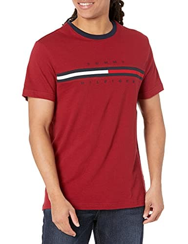 Tommy Hilfiger Mens Short Sleeve Logo T-Shirt T Shirt, Red Carpet, Small US