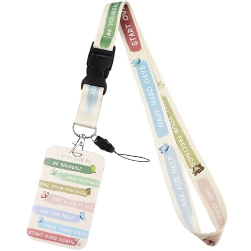Inspirational Quotes Aesthetic Cool ID Lanyard Badge Holder Cute Butterfly Key Keychain Lanyard Strap for Keys & ID Badge for Women Girls Teachers Kids Nurses Teachers Preppy School ID Holder