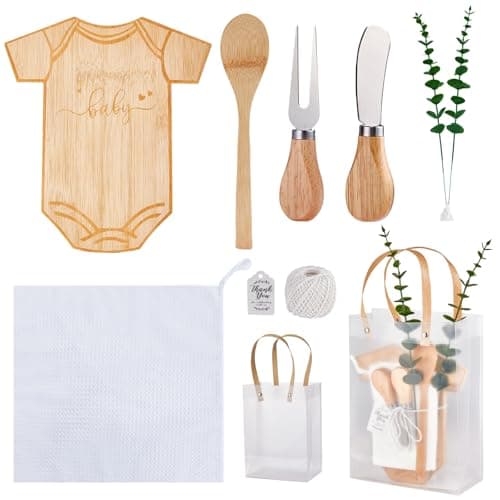 Baby Shower Prizes for Game Winners Bodysuit Shaped Cheese Board Gift with Spoons Butter Spreaders Gift Bags Kitchen Towels Bridal Shower Party Favors for Guests (Bodysuit Shaped, 1 Set)