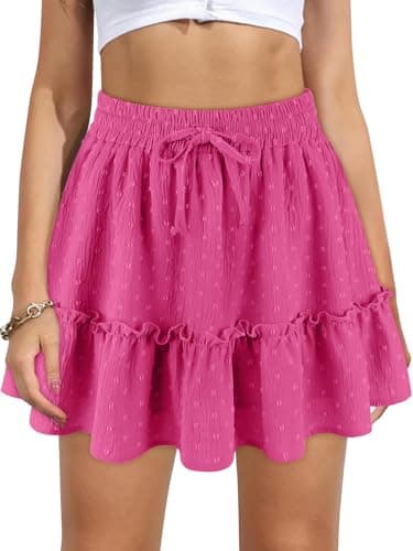 Vigorics Pink Ruffle Mini High Waisted Linen Skort Fall Boho Flowy Skater Skirt