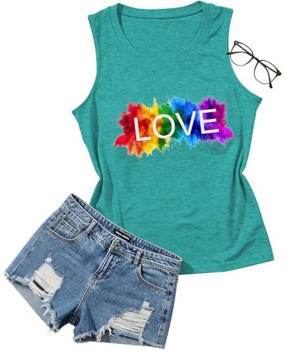 Love Rainbow Pride Tank Tops Women LGBTQ Equality Sleeveless Tops Summer Rainbow Graphic Tee Shirt