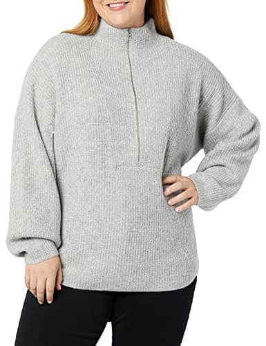 Amazon Essentials Women's Sweaters, Dressy Casual, Mid Gauge Stretch, Half Zip, Polo Collar, Grey Heather, XX-Large