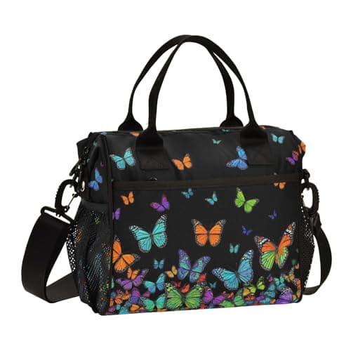 Aslsiy Lunch Bag for Girls Fantastic Flying Butterflies Kids Insulated Lunch Bags Women Tote Bag for Office School S