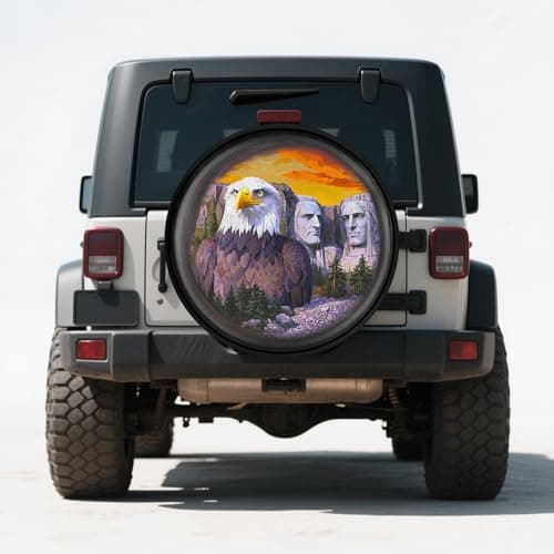 Spare Tire Cover for RV Trailer with American Eagle President Mountain Stone Statue, Waterproof PVC Leather for Truck SUV Wrangler Camper Vehicle Wheel Cover Waterproof Sun Dust Protection 17 inch