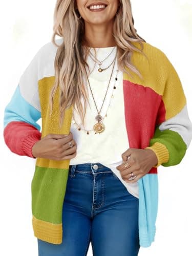 Saodimallsu Womens Boho Cardigans Colorful Long Sleeve Cardigan Open Front Sweaters Chunky Knit Coats Loose Fit 2026 Yellow
